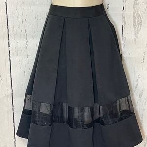 Express Black High Waisted Pleated Midi Skirt Sheer-Inset A-Line Size 00 New